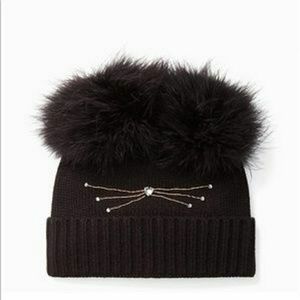 SOLD New Kate Spade cat beanie w/Marabou pom